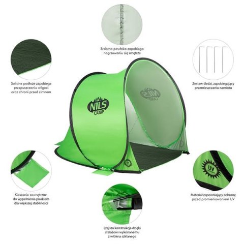 NILS NC3173 ZIELONY NAMIOT PLAŻOWY SAMOROZKŁADAJĄCY PODŁOGA NILS