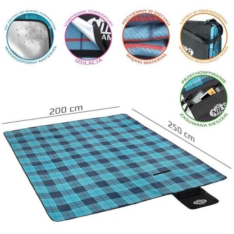 NILS NC8002 NIEBIESKI KRATKA KOC PIKNIKOWY 250x200 PE ALU NILS CAMP
