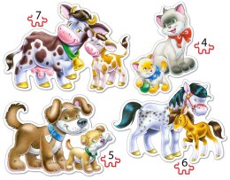 Puzzle 4w1 4,5,6,7-elementów Animals with Babies