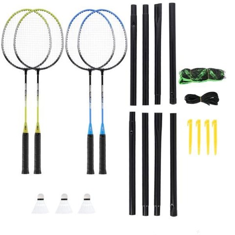 NILS NRZ014 STEEL / ZESTAW DO BADMINTONA 4 RAKIETY + 3 LOTKI + SIATKI 195x22cm + POKROWIEC NILS