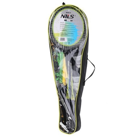 NILS NRZ014 STEEL / ZESTAW DO BADMINTONA 4 RAKIETY + 3 LOTKI + SIATKI 195x22cm + POKROWIEC NILS
