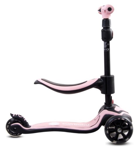 Rowerek biegowy hulajnoga deskorolka Flash 3 w 1 z kołami LED - pudrowy róż