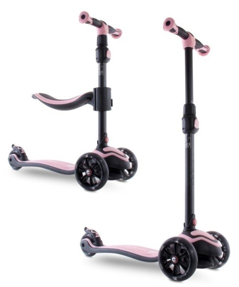 Rowerek biegowy hulajnoga deskorolka Flash 3 w 1 z kołami LED - pudrowy róż