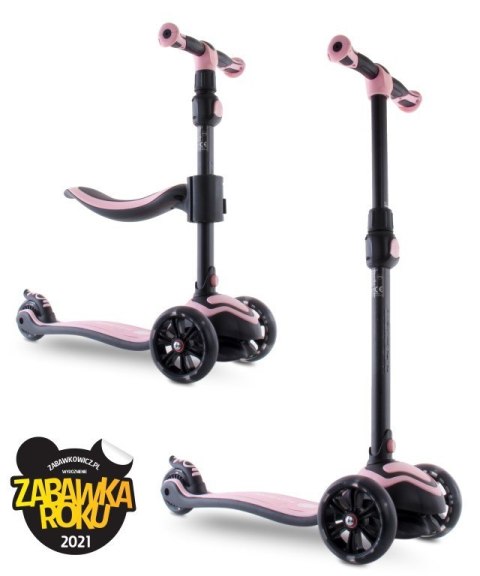Rowerek biegowy hulajnoga deskorolka Flash 3 w 1 z kołami LED - pudrowy róż