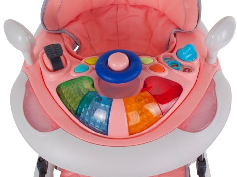 Chodzik kołyska z kierownicą - różowo szary