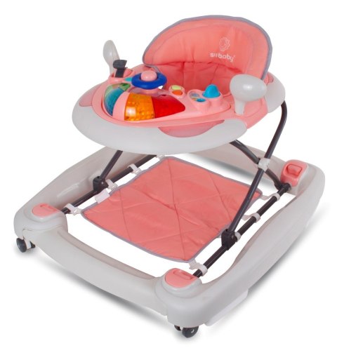 Chodzik kołyska z kierownicą - różowo szary