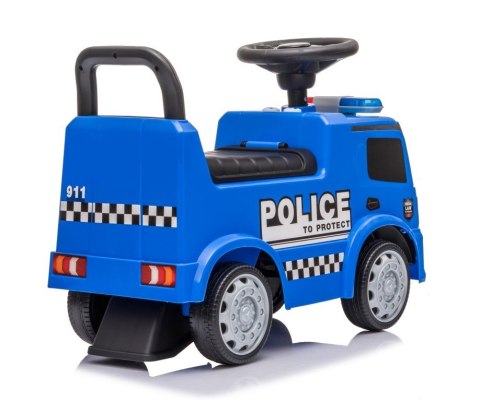 Pojazd jeździk dla dziecka na roczek, pchacz Mercedes Antos Policja dźwięki niebieski