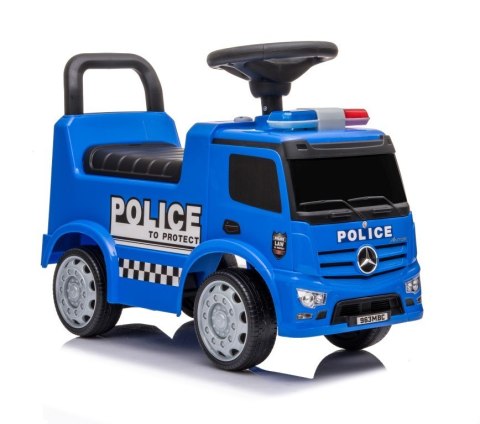 Pojazd jeździk dla dziecka na roczek, pchacz Mercedes Antos Policja dźwięki niebieski