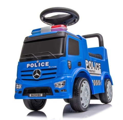 Pojazd jeździk dla dziecka na roczek, pchacz Mercedes Antos Policja dźwięki niebieski