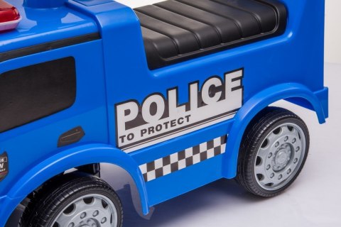 Pojazd jeździk dla dziecka na roczek, pchacz Mercedes Antos Policja dźwięki niebieski