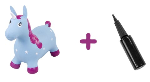 Skoczek gumowy dla dzieci JEDNOROŻEC 60 cm niebieski & róż do skakania z pompką