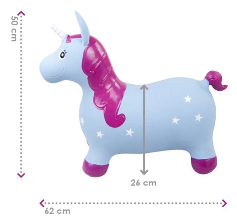 Skoczek gumowy dla dzieci JEDNOROŻEC 60 cm niebieski & róż do skakania z pompką