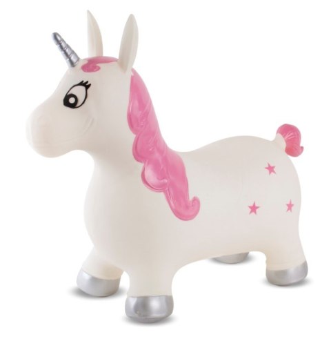 Skoczek gumowy dla dzieci KELLY 60 cm biało-różowy do skakania z pompką