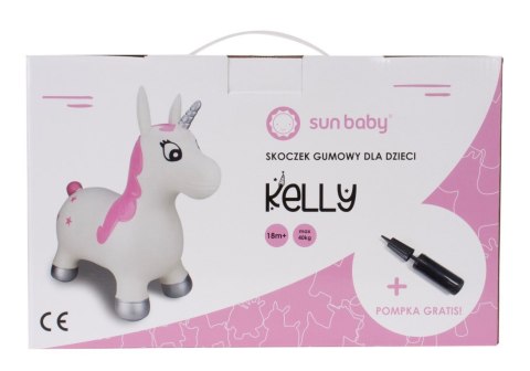 Skoczek gumowy dla dzieci KELLY 60 cm biało-różowy do skakania z pompką