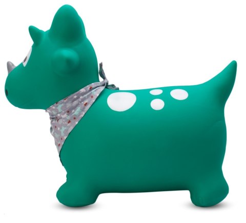 Skoczek gumowy dla dzieci DINO 59 cm zielony z bandaną do skakania z pompką