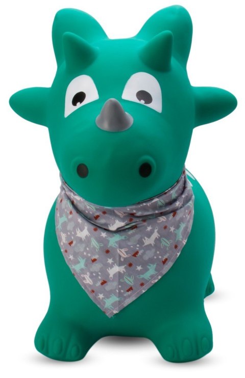 Skoczek gumowy dla dzieci DINO 59 cm zielony z bandaną do skakania z pompką