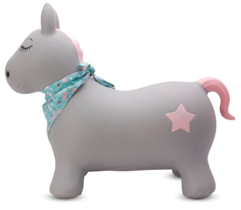 Skoczek gumowy dla dzieci PONY 60 cm szary z bandaną do skakania z pompką