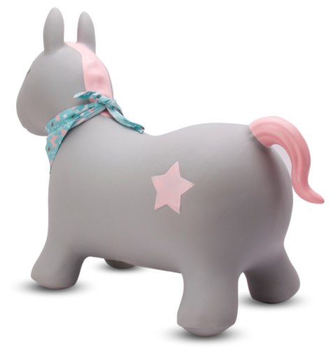 Skoczek gumowy dla dzieci PONY 60 cm szary z bandaną do skakania z pompką