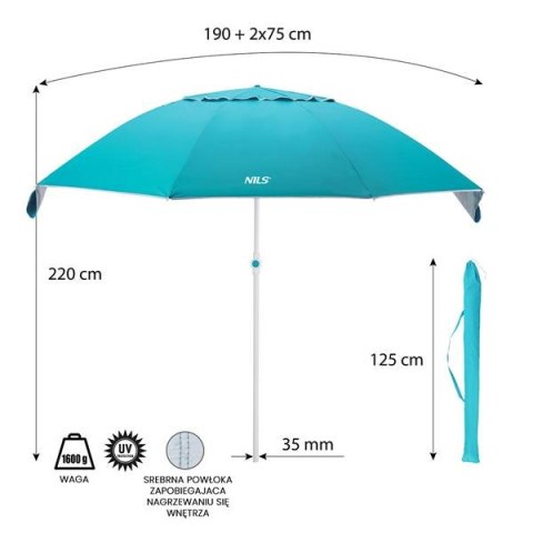 NILS NC7822 TURKUSOWY PARASOL PLAŻOWY XL 220 CM NILS