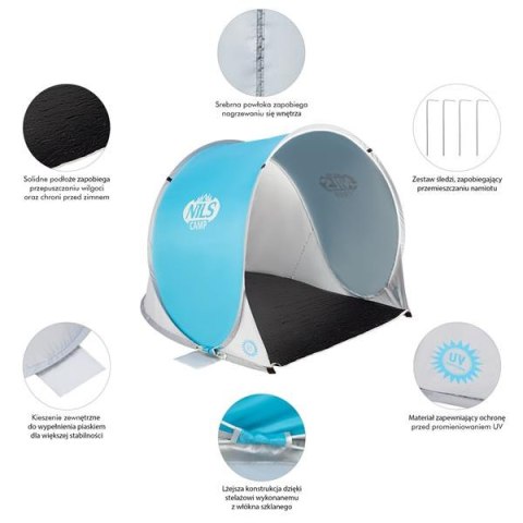 NILS NC3173 NIEBIESKO-SZARY NAMIOT PLAŻOWY SAMOROZKŁADAJĄCY PODŁOGA NILS