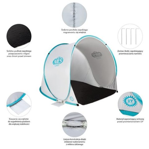 NILS NC3173 SZARO-TURKUSOWY NAMIOT PLAŻOWY SAMOROZKŁADAJĄCY PODŁOGA NILS