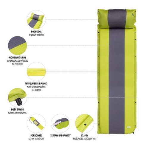 NILS CAMP NC4349 ZIELONO-SZARA MATA SAMOPOMPUJĄCA Z PODUSZKĄ NILS CAMP