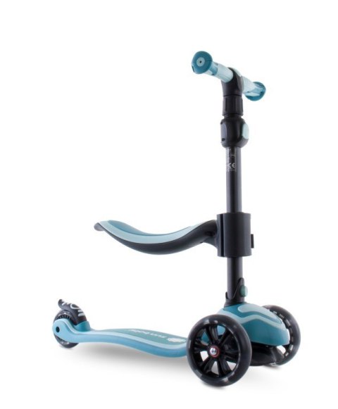 Rowerek biegowy hulajnoga deskorolka Flash 3 w 1 z kołami LED - pastelowy turkusowo niebieski
