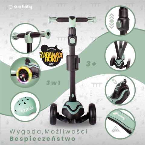 Rowerek biegowy hulajnoga deskorolka Flash 3 w 1 z kołami LED - zielony