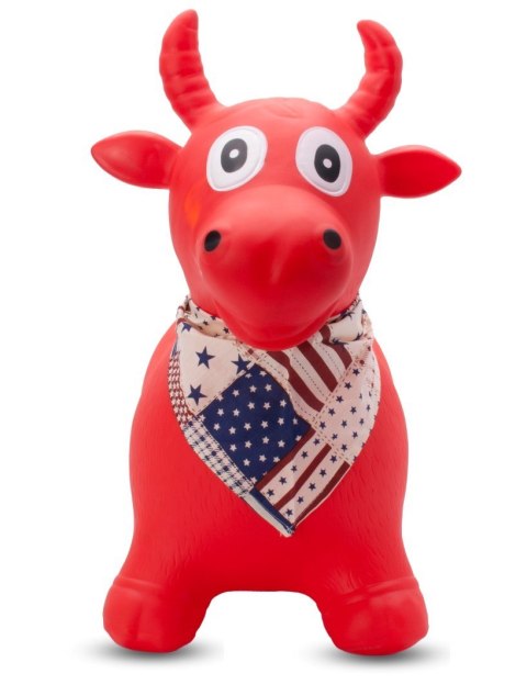 Skoczek gumowy dla dzieci BYCZEK 55 cm czerwony z bandaną do skakania z pompką