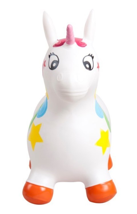 Skoczek gumowy dla dzieci JEDNOROŻEC 60 cm biały z kolorem do skakania z pompką