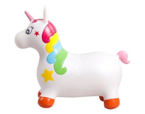 Skoczek gumowy dla dzieci JEDNOROŻEC 60 cm biały z kolorem do skakania z pompką