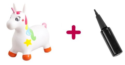 Skoczek gumowy dla dzieci JEDNOROŻEC 60 cm biały z kolorem do skakania z pompką