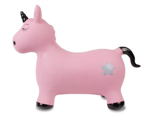 Skoczek gumowy dla dzieci JEDNOROŻEC 60 cm różowo - czarny do skakania z pompką