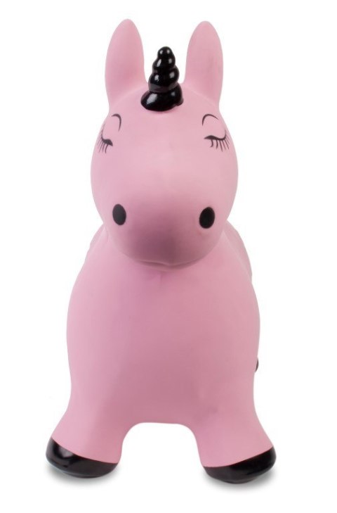 Skoczek gumowy dla dzieci JEDNOROŻEC 60 cm różowo - czarny do skakania z pompką