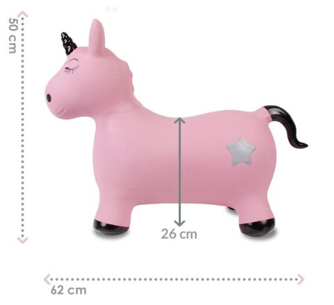 Skoczek gumowy dla dzieci JEDNOROŻEC 60 cm różowo - czarny do skakania z pompką