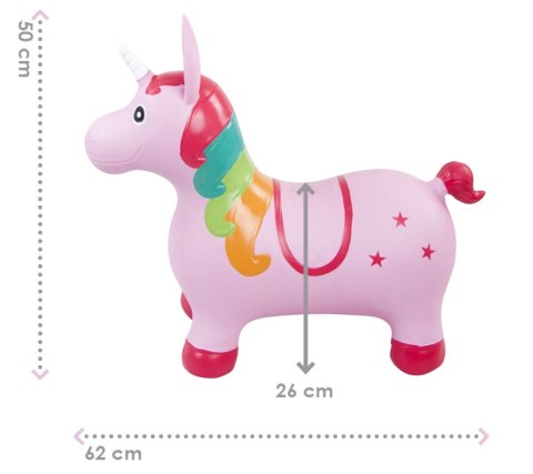 Skoczek gumowy dla dzieci JEDNOROŻEC 60 cm różowy do skakania z pompką