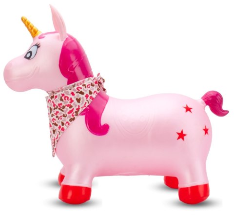 Skoczek gumowy dla dzieci JEDNOROŻEC 60 cm różowy perłowy z bandaną do skakania z pompką