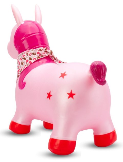 Skoczek gumowy dla dzieci JEDNOROŻEC 60 cm różowy perłowy z bandaną do skakania z pompką