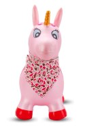 Skoczek gumowy dla dzieci JEDNOROŻEC 60 cm różowy perłowy z bandaną do skakania z pompką
