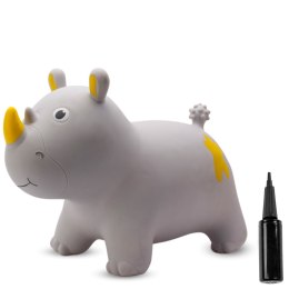 Skoczek gumowy dla dzieci NOSOROŻEC 57 cm szary z bandaną do skakania i z pompką