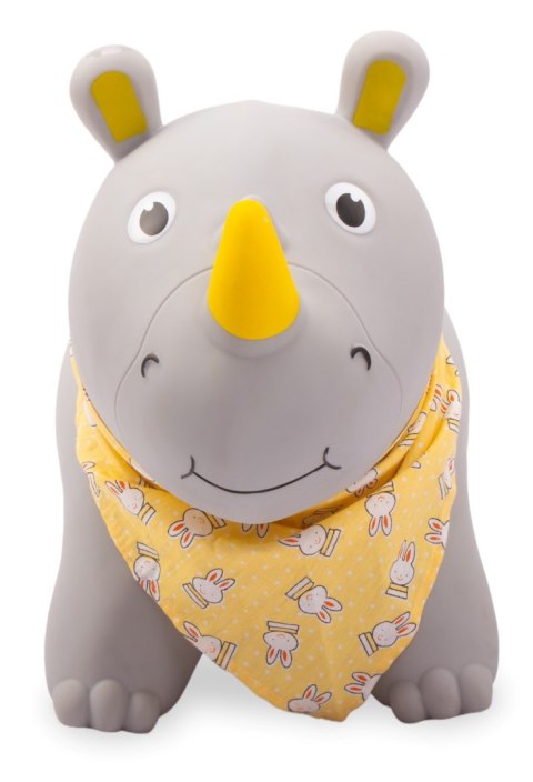 Skoczek gumowy dla dzieci NOSOROŻEC 57 cm szary z bandaną do skakania i z pompką