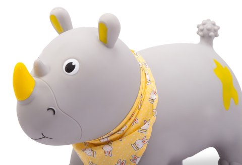 Skoczek gumowy dla dzieci NOSOROŻEC 57 cm szary z bandaną do skakania i z pompką