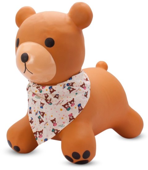 Skoczek gumowy dla dzieci TEDDY 52 cm brązowy z bandaną do skakania z pompką