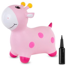 Skoczek gumowy dla dzieci ŻYRAFKA 48 cm różowy do skakania z pompką