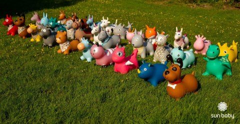 Skoczek gumowy dla dzieci NOSOROŻEC 57 cm szary z bandaną do skakania i z pompką