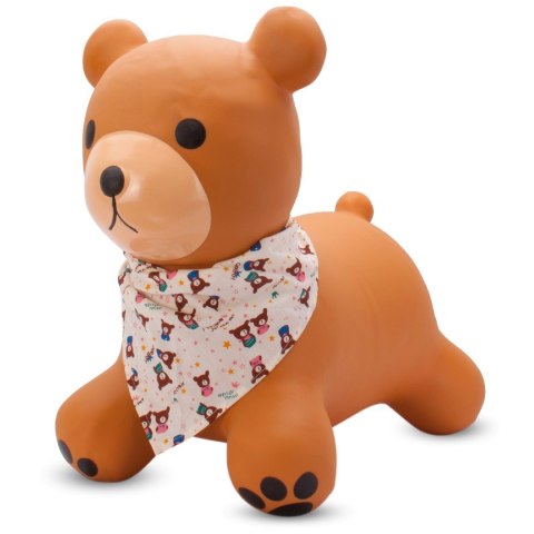 Skoczek gumowy dla dzieci TEDDY 52 cm brązowy z bandaną do skakania z pompką