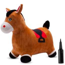 Skoczek pluszowy gumowy dla dzieci KONIK brązowy do skakania z pompką