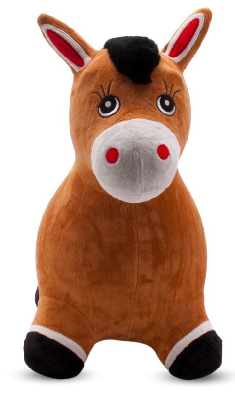 Skoczek pluszowy gumowy dla dzieci KONIK brązowy do skakania z pompką