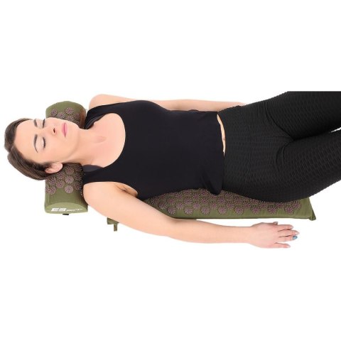 MATA Z PODUSZKĄ DO AKUPRESURY JOGI MASAŻU ZIELONO BRĄZOWA 68x42x2CM EB FIT