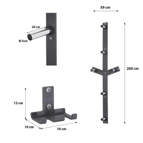HMS ZESTAW WIESZAKÓW ŚCIENNYCH STR28 UCHWYT NA GRYFY + STR29 STOJAK NA OBCIĄŻENIA HMS